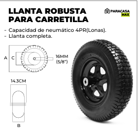 LLANTA ROBUSTA PARA CARRETILLA 16"